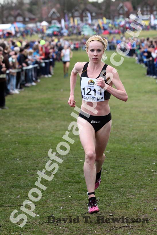 Gemma Steel (Leicestershire) on her way to victory in the Senior Womens McCain Inter Counties Cross Country, Cofton Park, Birmingham.